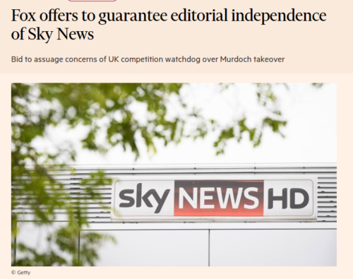 Fox offers to guarantee editorial independence of Sky News