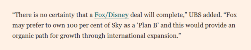 USB quote in FT re Fox Disney